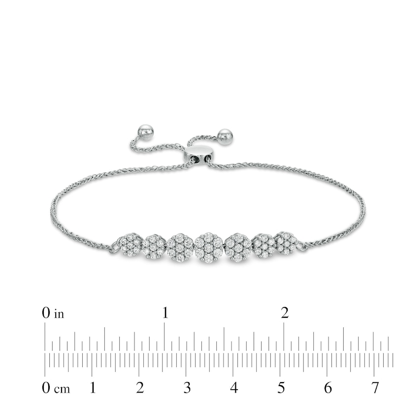 Main Image 3 of 1 CT. T.W. Multi-Diamond Seven Stone Bolo Bracelet in 10K White Gold - 10"