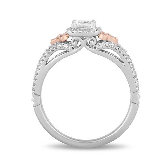 Enchanted Disney Cinderella 3/4 CT. T.w. Princess-Cut Diamond Frame Split Shank Engagement Ring in 14K Two-Tone Gold