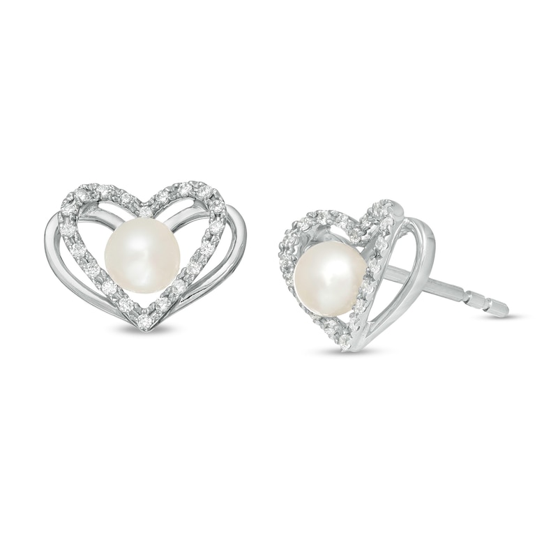 Main Image 1 of The Kindred Heart from Vera Wang Love Collection Freshwater Cultured Pearl and Diamond Stud Earrings in Sterling Silver