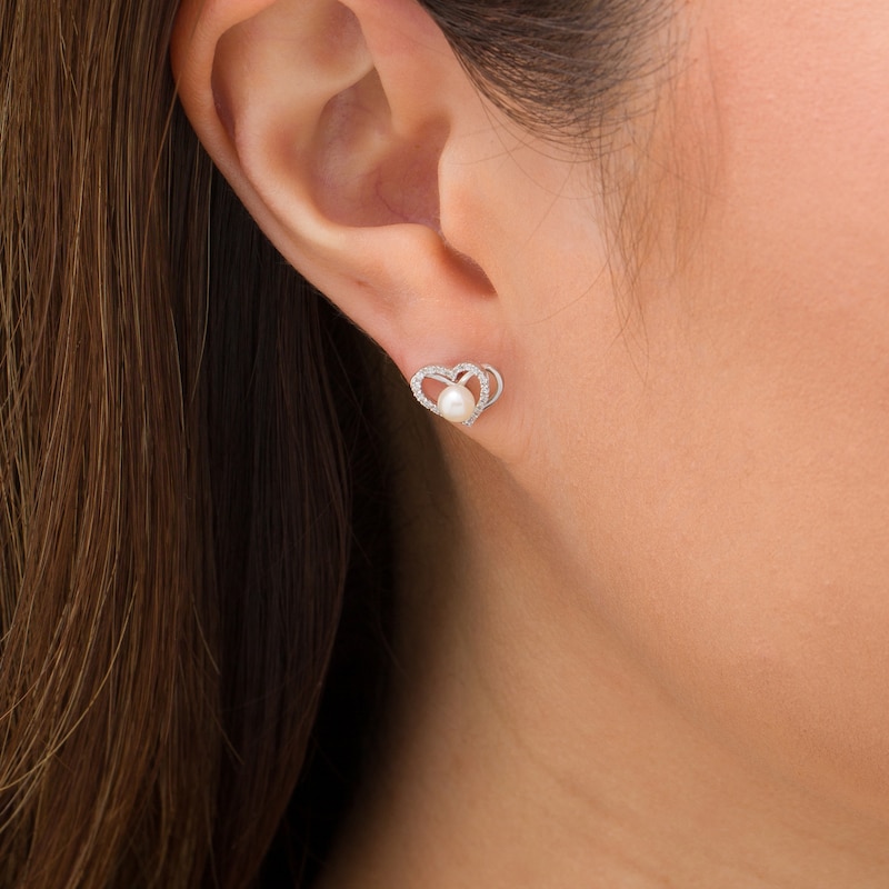 Main Image 2 of The Kindred Heart from Vera Wang Love Collection Freshwater Cultured Pearl and Diamond Stud Earrings in Sterling Silver