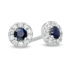 Vera Wang Love Collection 3.0mm Blue Sapphire and 1/6 CT. T.W. Diamond Frame Stud Earrings in Sterling Silver