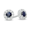 Thumbnail Image 1 of Vera Wang Love Collection 3.0mm Blue Sapphire and 1/6 CT. T.W. Diamond Frame Stud Earrings in Sterling Silver