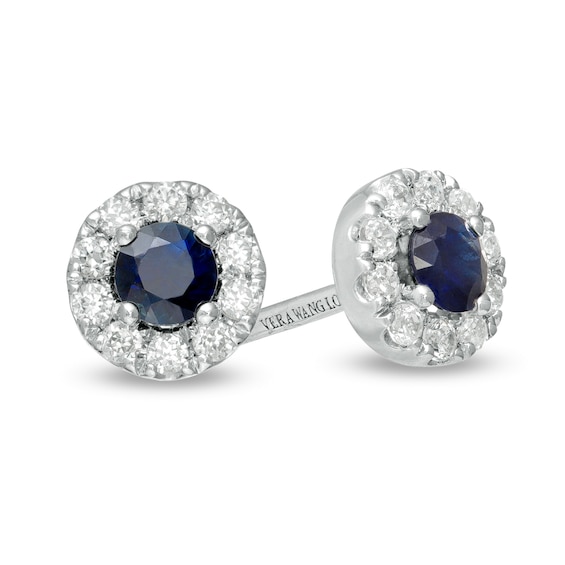 Vera Wang Love Collection 3.0mm Blue Sapphire and 1/6 CT. T.w. Diamond Frame Stud Earrings in Sterling Silver