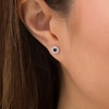 Thumbnail Image 2 of Vera Wang Love Collection 3.0mm Blue Sapphire and 1/6 CT. T.W. Diamond Frame Stud Earrings in Sterling Silver