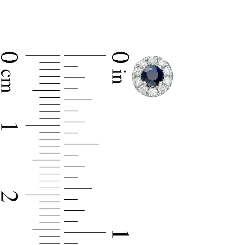 Main Image 4 of Vera Wang Love Collection 3.0mm Blue Sapphire and 1/6 CT. T.W. Diamond Frame Stud Earrings in Sterling Silver