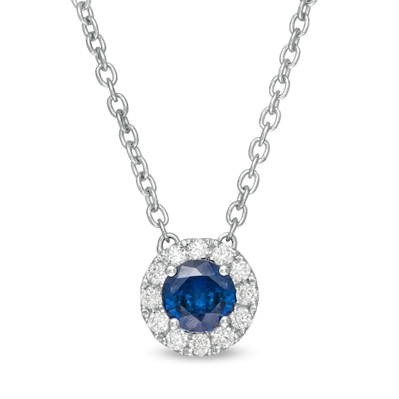 Vera Wang Love Collection 4.0mm Blue Sapphire and 1/10 CT. T.w. Diamond Frame Pendant in Sterling Silver - 19"
