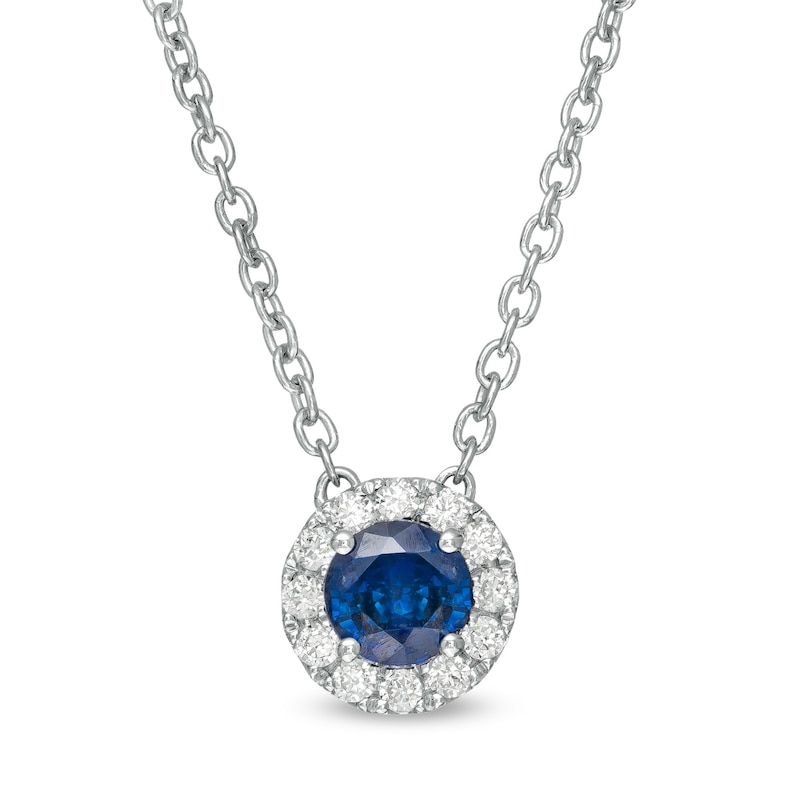 Main Image 1 of Vera Wang Love Collection 4.0mm Blue Sapphire and 1/10 CT. T.W. Diamond Frame Pendant in Sterling Silver - 19"