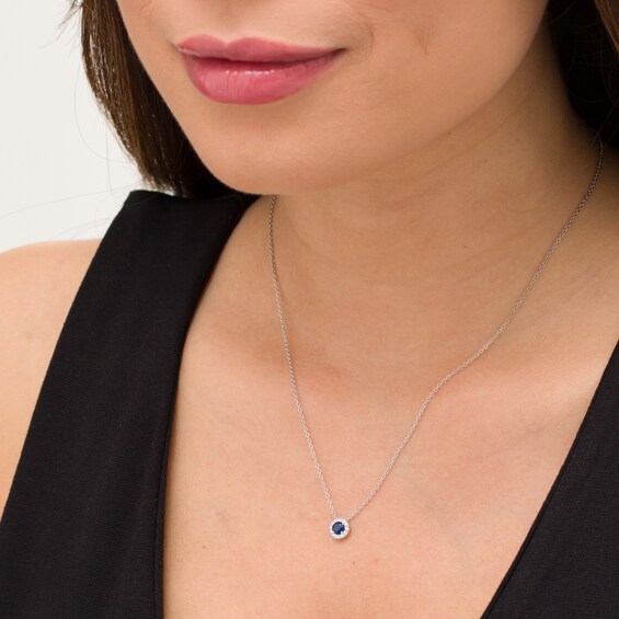 Vera Wang Love Collection 4.0mm Blue Sapphire and 1/10 CT. T.w. Diamond Frame Pendant in Sterling Silver - 19"