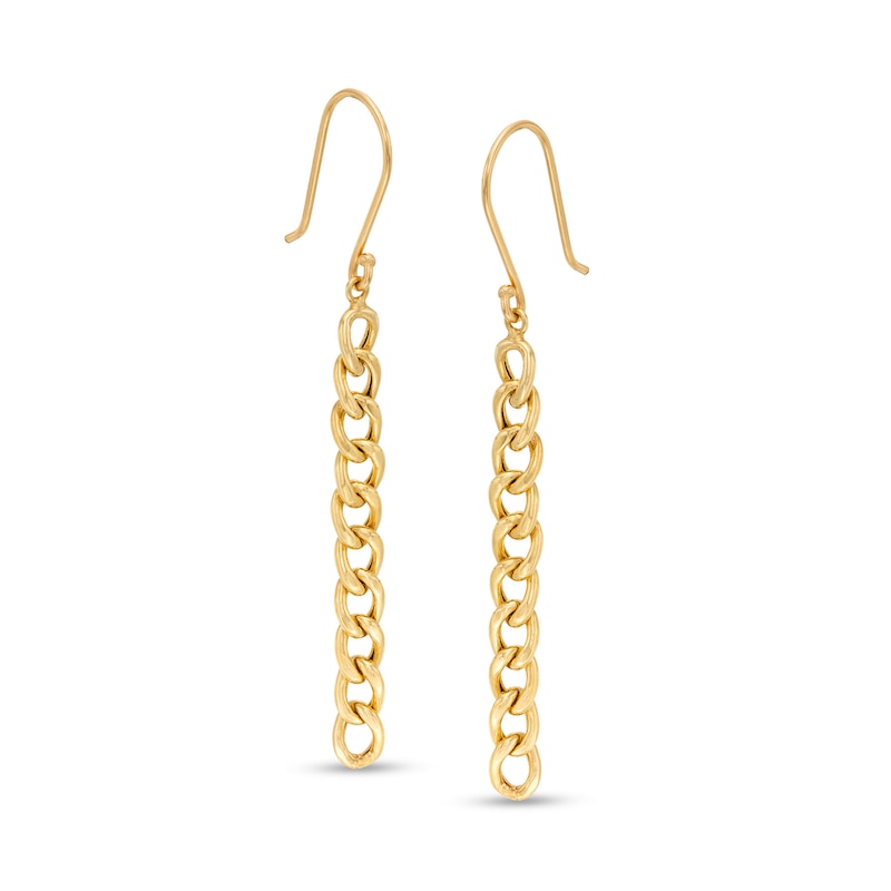 Main Image 1 of Linear Curb Chain Drop Earrings in 10K Gold