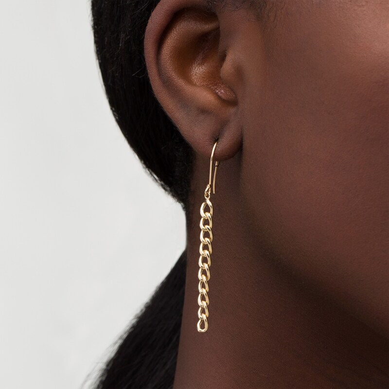 Main Image 2 of Linear Curb Chain Drop Earrings in 10K Gold