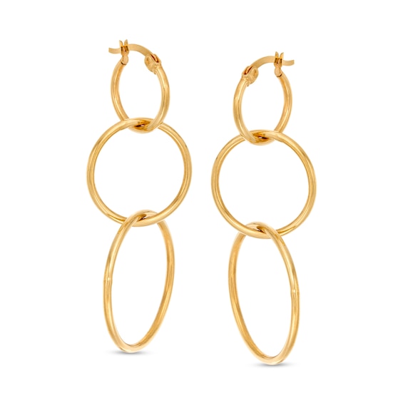 Triple Circle Hoop Drop Earrings in 10K Gold