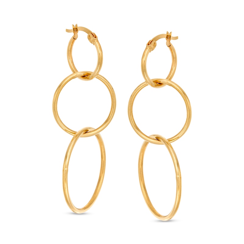 Main Image 1 of Triple Circle Hoop Drop Earrings in 10K Gold