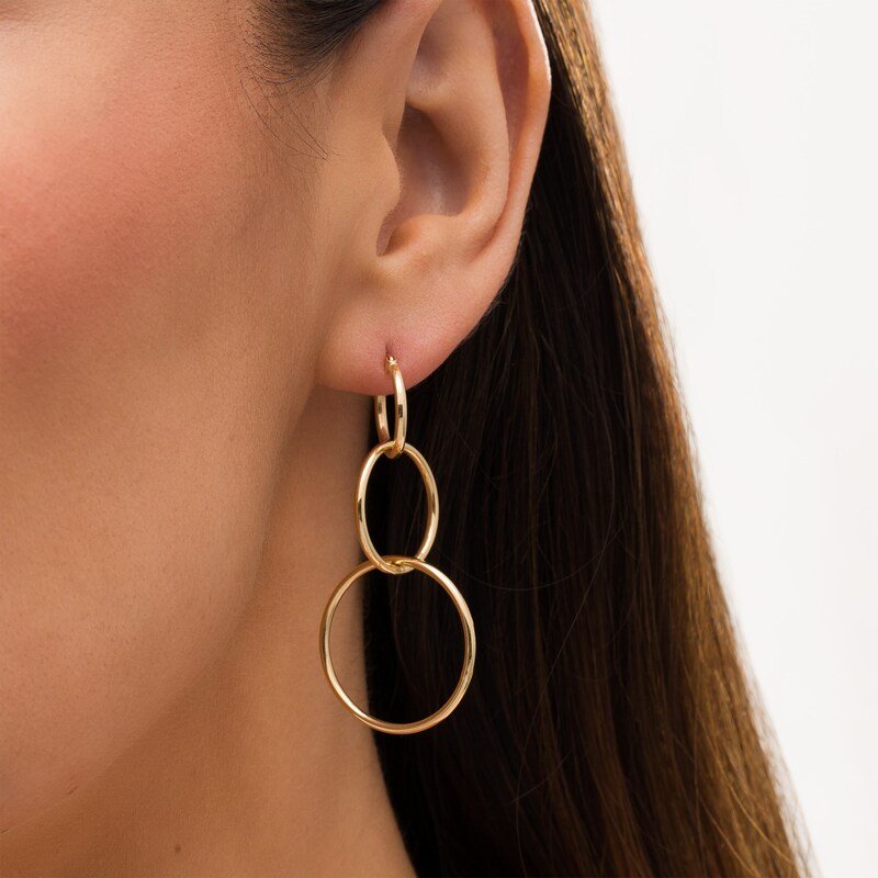 Main Image 2 of Triple Circle Hoop Drop Earrings in 10K Gold