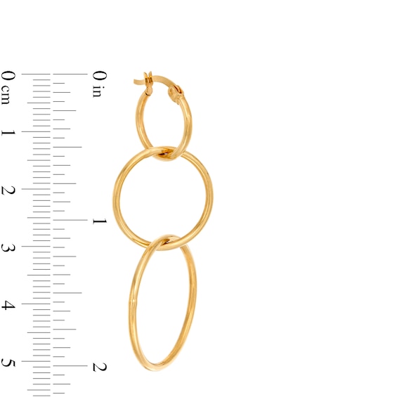 Triple Circle Hoop Drop Earrings in 10K Gold
