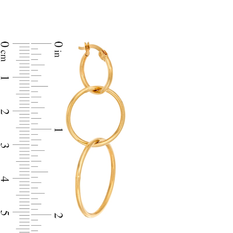 Main Image 3 of Triple Circle Hoop Drop Earrings in 10K Gold