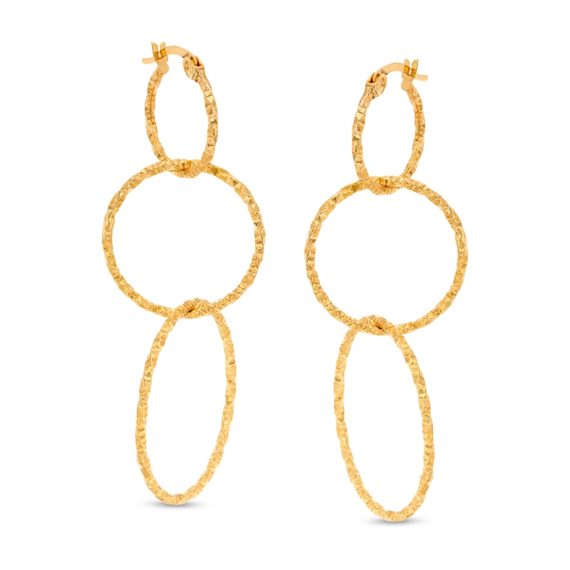 Main Image 1 of Diamond-Cut Triple Circle Hoop Drop Earrings in 10K Gold