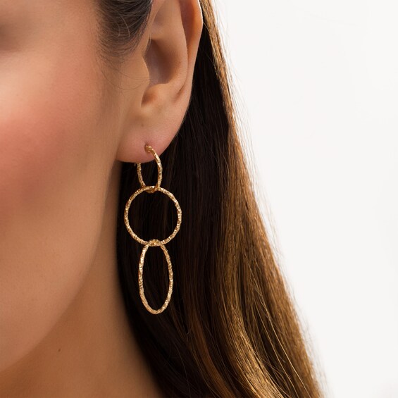 Diamond-Cut Triple Circle Hoop Drop Earrings in 10K Gold