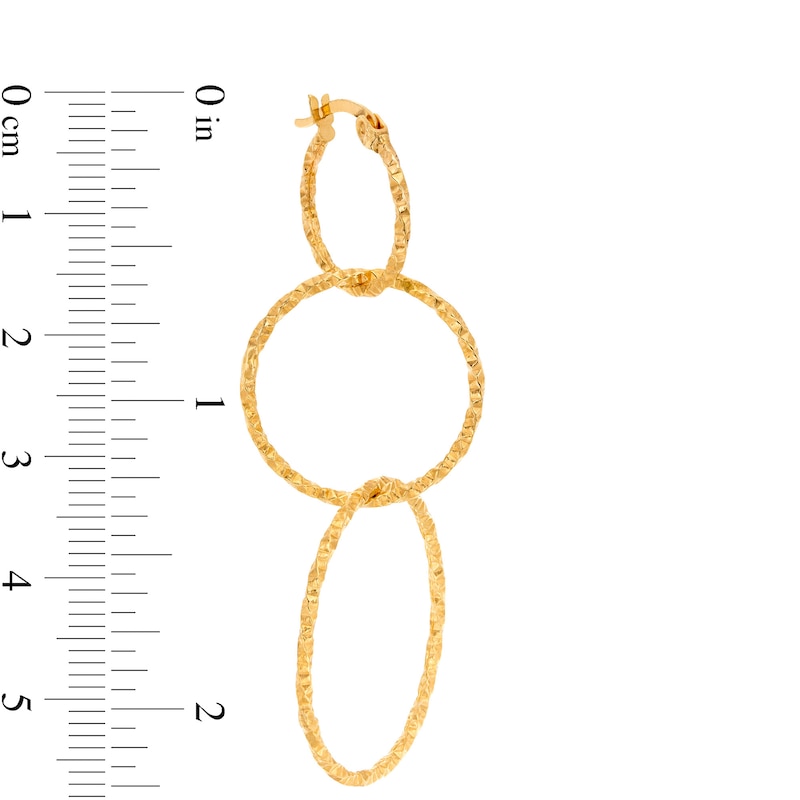 Main Image 3 of Diamond-Cut Triple Circle Hoop Drop Earrings in 10K Gold