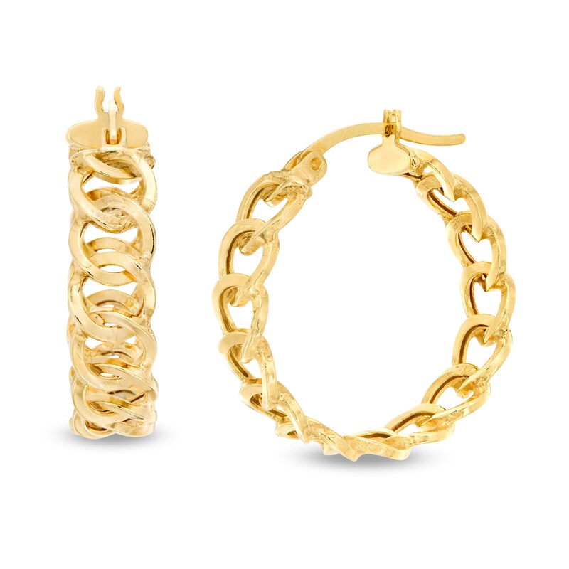 Main Image 1 of Curb Chain Hoop Earrings in 10K Gold