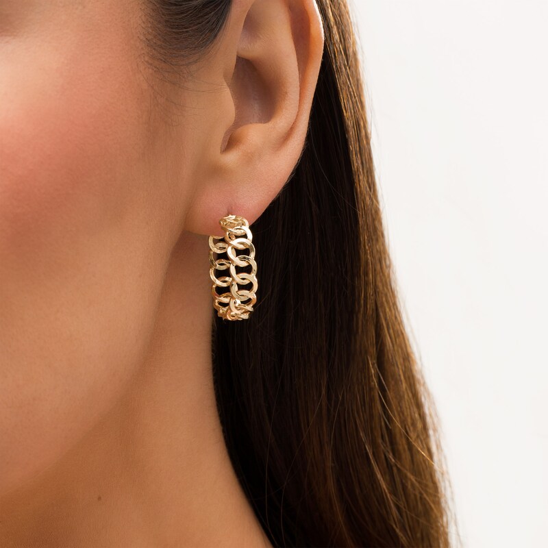 Main Image 2 of Curb Chain Hoop Earrings in 10K Gold
