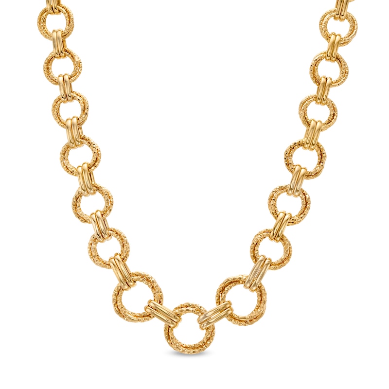 Main Image 1 of Graduated Diamond-Cut Circle Link Necklace in 10K Gold
