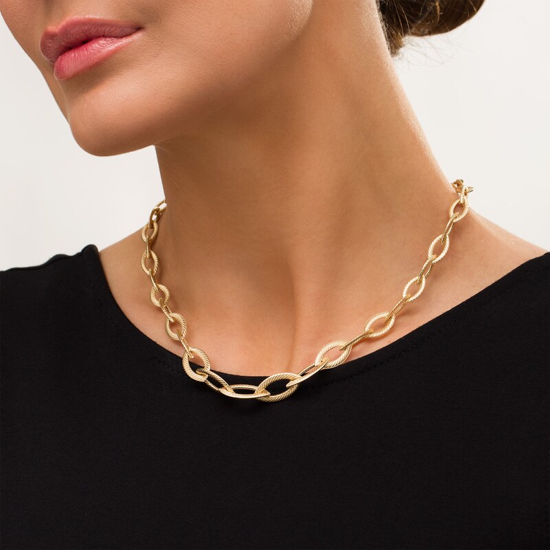 Main Image 2 of Graduated Diamond-Cut Marquise Link Necklace in 10K Gold