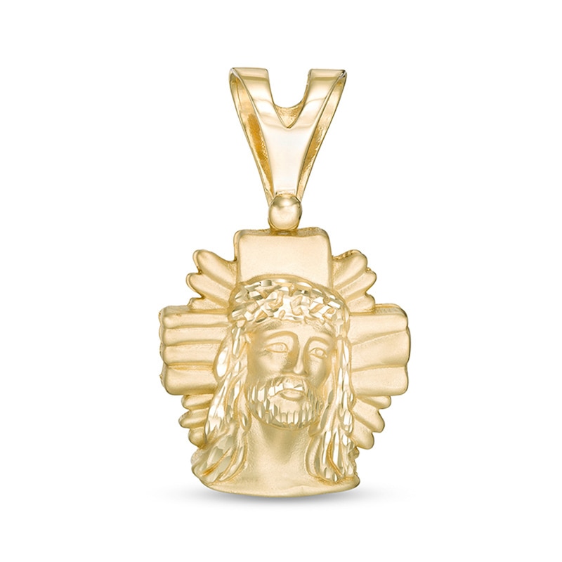Main Image 1 of Men's Diamond-Cut Jesus Christ Head Necklace Charm in 10K Gold