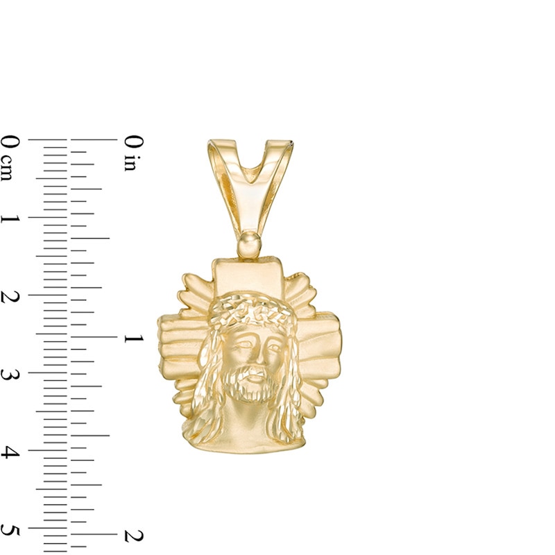 Main Image 2 of Men's Diamond-Cut Jesus Christ Head Necklace Charm in 10K Gold