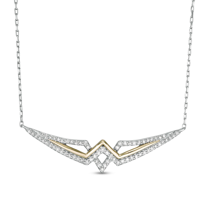 Wonder Woman™ Collection 1/4 CT. T.W. Diamond Princess Tiara Necklace in Sterling Silver and 10K Gold