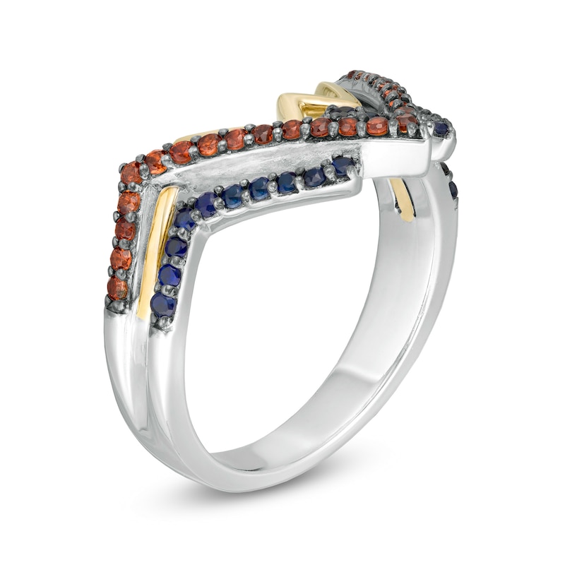 Wonder Woman™ Collection Garnet and Blue Sapphire Symbol Ring in Sterling Silver and 10K Gold