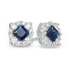 Thumbnail Image 1 of Vera Wang Love Collection Princess-Cut Blue Sapphire and 1/3 CT. T.W. Diamond Frame Stud Earrings in 14K White Gold