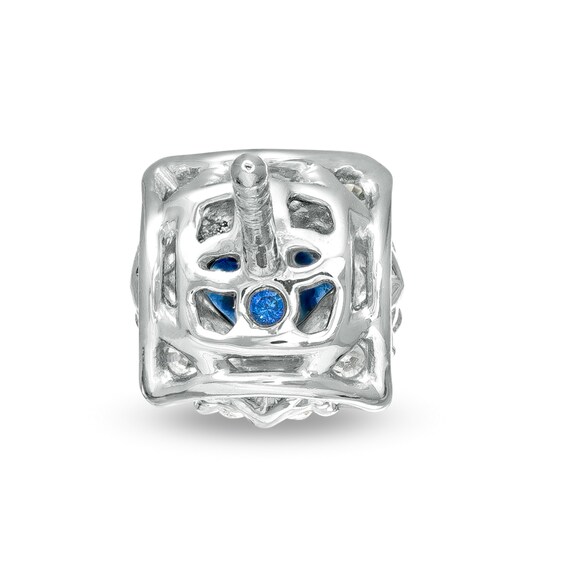 Vera Wang Love Collection Princess-Cut Blue Sapphire and 1/3 CT. T.w. Diamond Frame Stud Earrings in 14K White Gold