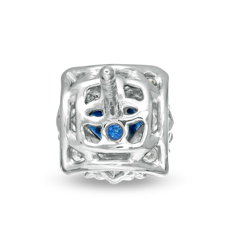 Main Image 3 of Vera Wang Love Collection Princess-Cut Blue Sapphire and 1/3 CT. T.W. Diamond Frame Stud Earrings in 14K White Gold
