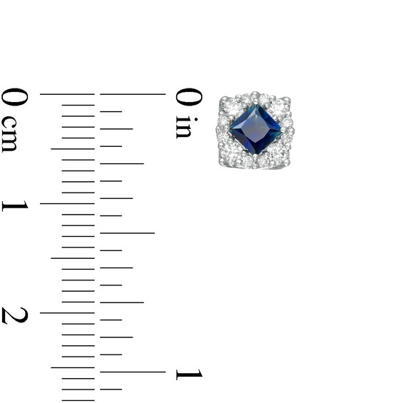 Vera Wang Love Collection Princess-Cut Blue Sapphire and 1/3 CT. T.w. Diamond Frame Stud Earrings in 14K White Gold