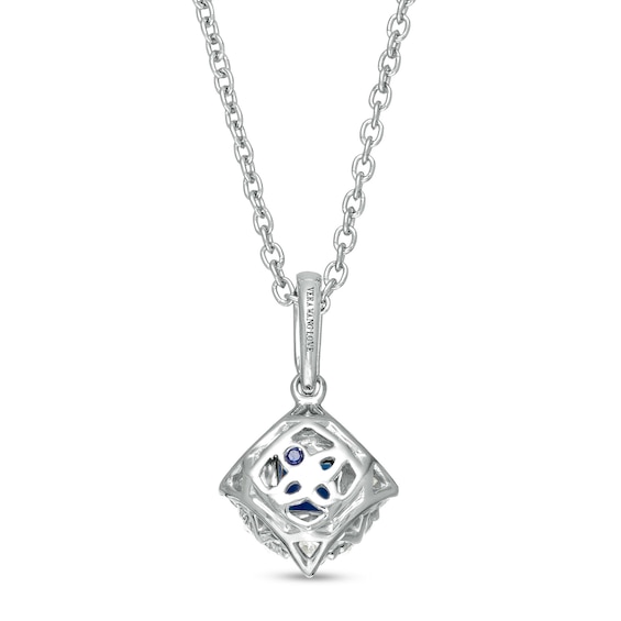 Vera Wang Love Collection 4.0mm Princess-Cut Blue Sapphire and 1/4 CT. T.w. Diamond Pendant in 14K White Gold - 19"