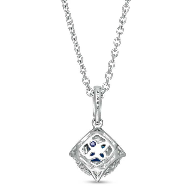 Main Image 3 of Vera Wang Love Collection 4.0mm Princess-Cut Blue Sapphire and 1/4 CT. T.W. Diamond Pendant in 14K White Gold - 19"