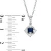 Thumbnail Image 4 of Vera Wang Love Collection 4.0mm Princess-Cut Blue Sapphire and 1/4 CT. T.W. Diamond Pendant in 14K White Gold - 19"