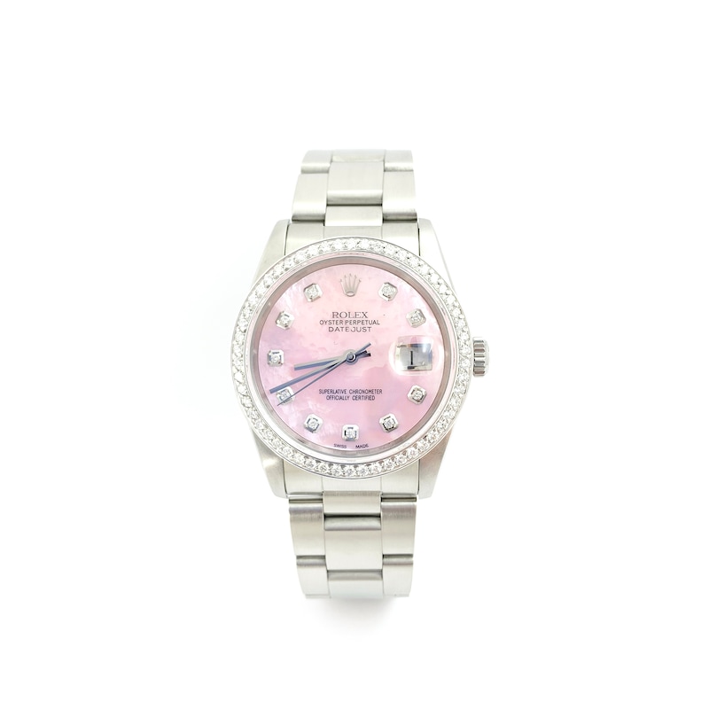 Main Image 1 of Previously Owned - Men's Rolex Datejust 1 CT. T.W. Diamond Watch with Pink Mother-of-Pearl Dial