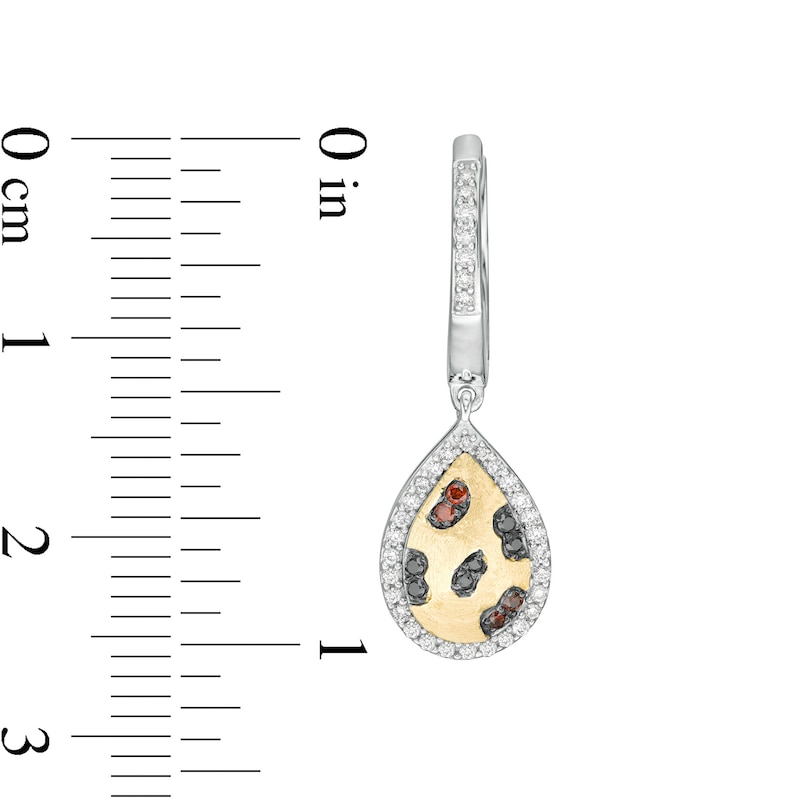 Main Image 3 of Wonder Woman™ Collection 1/3 CT. T.W. Multi-Color and White Diamond Cheetah Earrings in Sterling Silver and 10K Gold