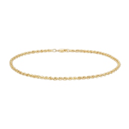2.4mm Diamond-Cut Hollow Glitter Rope Chain Anklet in 10K Gold - 10&quot;