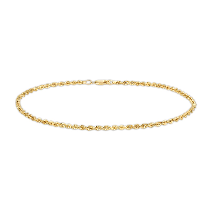 2.4mm Diamond-Cut Hollow Glitter Rope Chain Anklet in 10K Gold - 10"