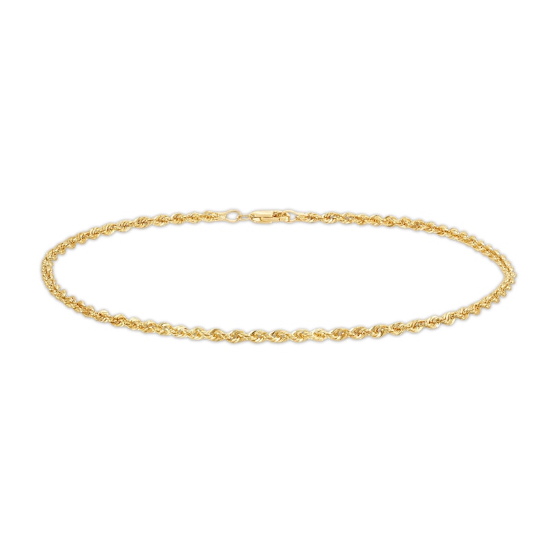 2.4mm Diamond-Cut Glitter Rope Chain Anklet in Hollow 10K Gold - 10"