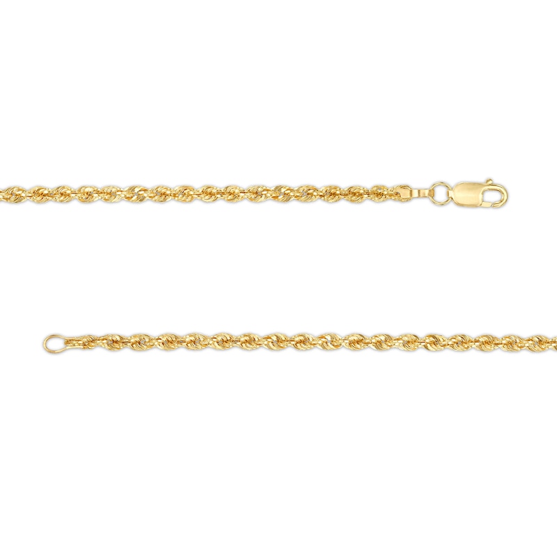 2.4mm Diamond-Cut Glitter Rope Chain Anklet in Hollow 10K Gold - 10"