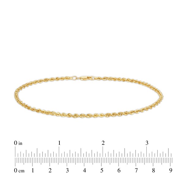 2.4mm Diamond-Cut Glitter Rope Chain Anklet in Hollow 10K Gold - 10"