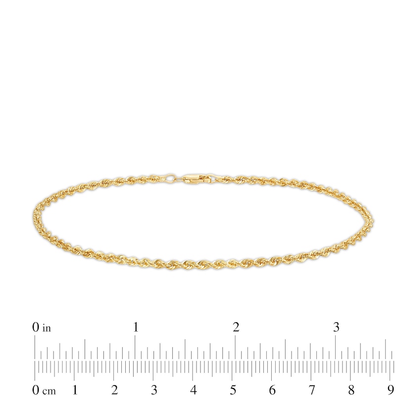 2.4mm Diamond-Cut Glitter Rope Chain Anklet in Hollow 10K Gold - 10"