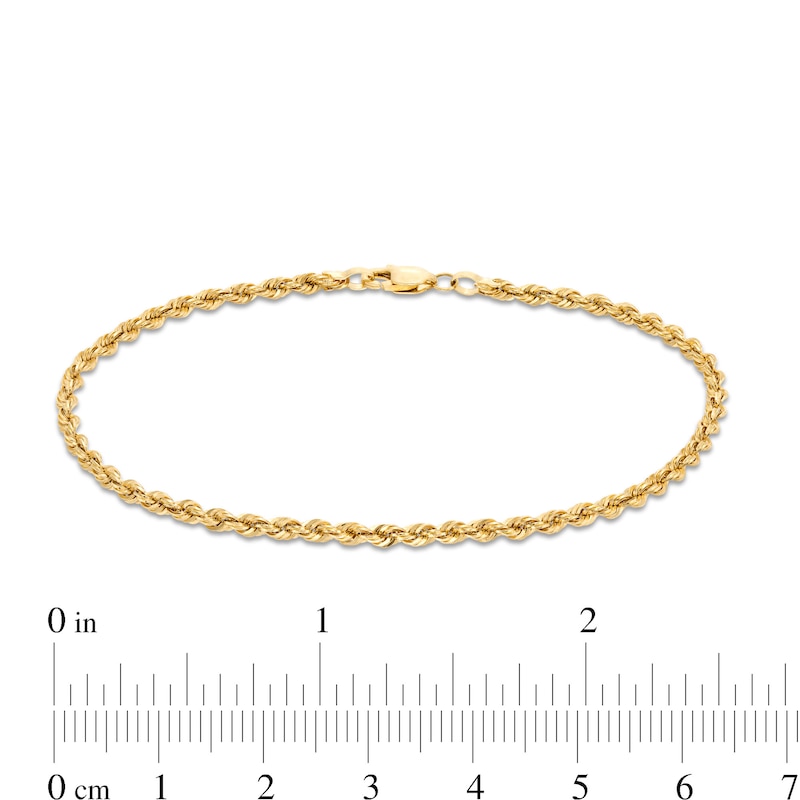 2.4mm Diamond-Cut Hollow Glitter Rope Chain Bracelet in 10K Gold - 7.5"