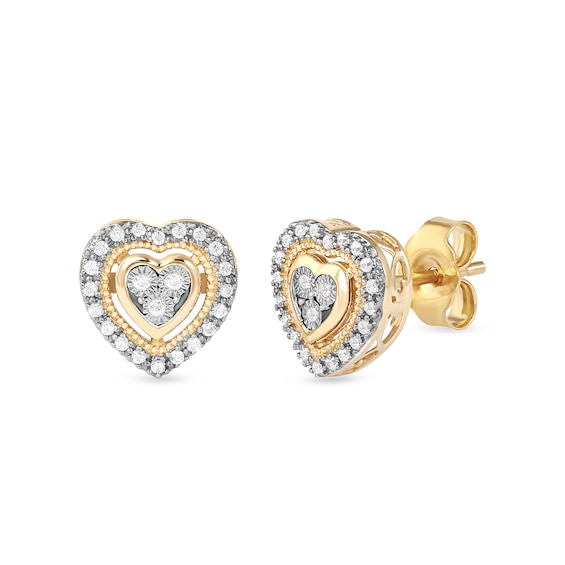 1/10 CT. T.w. Composite Diamond Heart Frame Stud Earrings in Sterling Silver with 14K Gold Plate