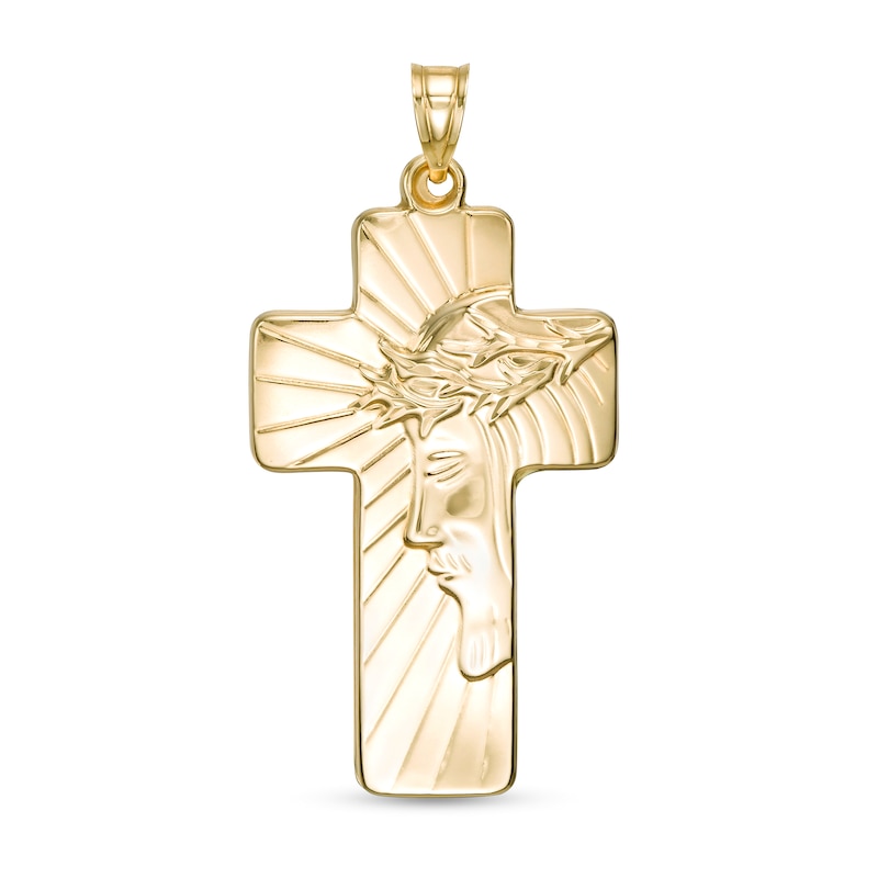 Main Image 1 of Diamond-Cut Jesus Christ Cross Necklace Charm in 10K Gold