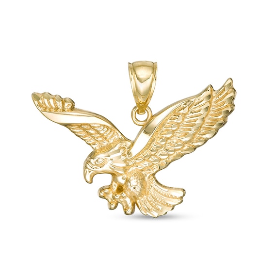 Men's Diamond-Cut Flying Eagle Necklace Charm in 10K Gold