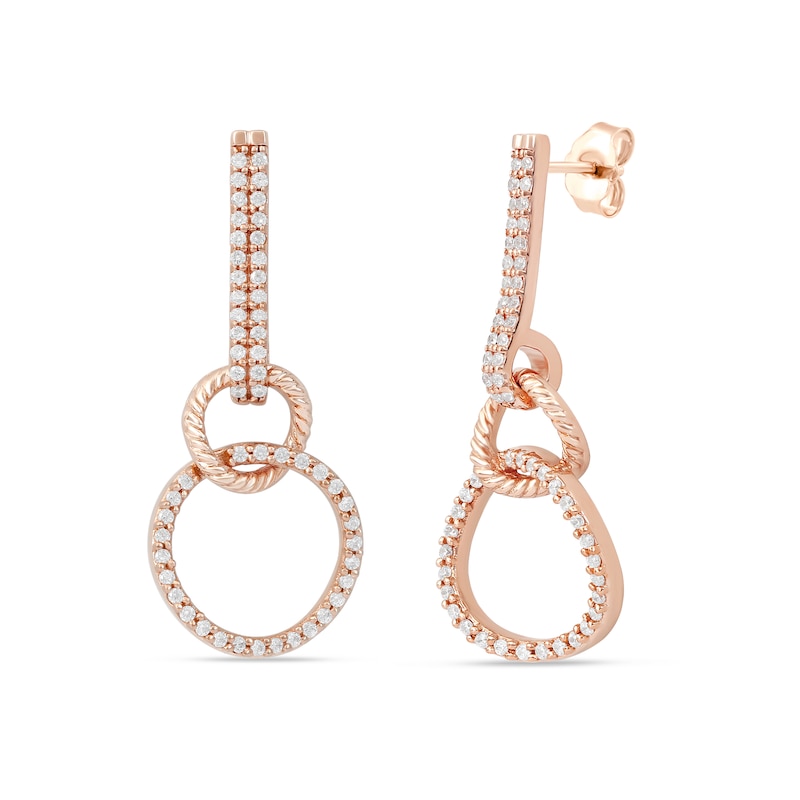 1/3 CT. T.W. Diamond Double Circle Dangle Earrings in Sterling Silver with 14K Rose Gold Plate